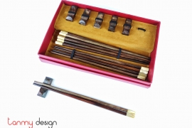 Set of 6 pairs of round rosewood chopsticks with snail head of chopstick with chopstick holders